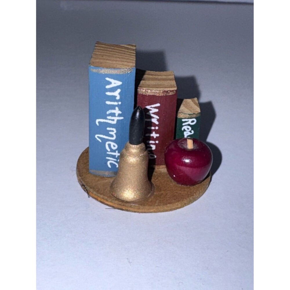 Miniature dollhouse wooden School Book & Apple Décor